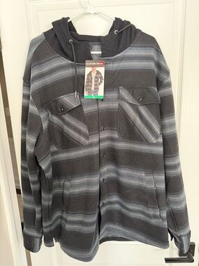 Quiksilver Striped Hooded Button-Up Jacket - Black & Gray